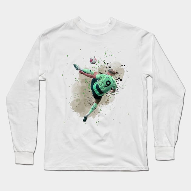 Erling Haaland Bicycle kick Long Sleeve T-Shirt by Lottz_Design 